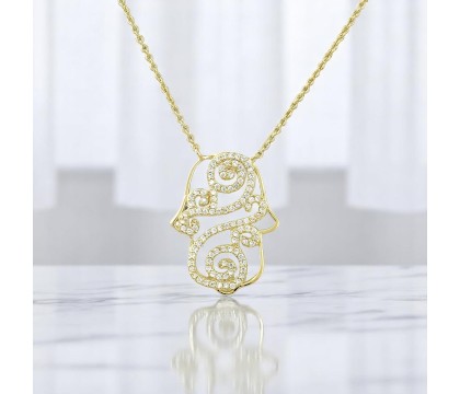 Collier main de Fatma arabesque d'oxydes de zirconiums Plaqué OR 750 3 microns