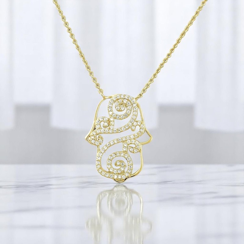 Collier main de Fatma arabesque d'oxydes de zirconiums Plaqué OR 750 3 microns