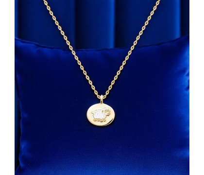 Collier mouton émail coloré blanc Plaqué OR 750 3 microns