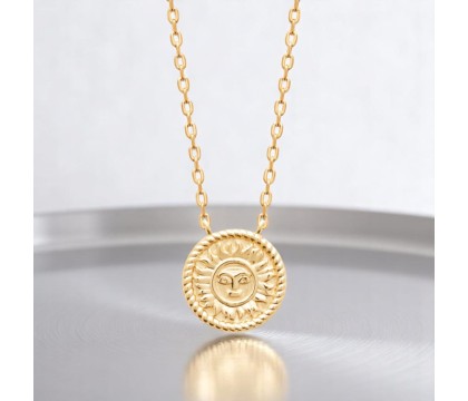 Collier soleil personnifié visage souriant Plaqué OR 750 3 microns