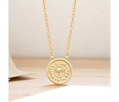 Collier soleil personnifié visage souriant Plaqué OR 750 3 microns