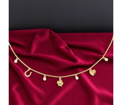Collier porte bonheur chance coeur trèfle fer à cheval et oxydes de zirconiums Plaqué OR 750 3 microns