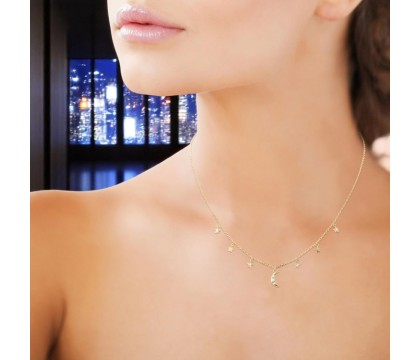 Collier lune et étoiles oxydes de zirconiums Plaqué OR 750 3 microns Collier lune et étoiles oxydes de zirconiums Plaqué OR 750 3 microns