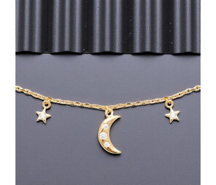 Collier lune et étoiles oxydes de zirconiums Plaqué OR 750 3 microns Collier lune et étoiles oxydes de zirconiums Plaqué OR 750 3 microns