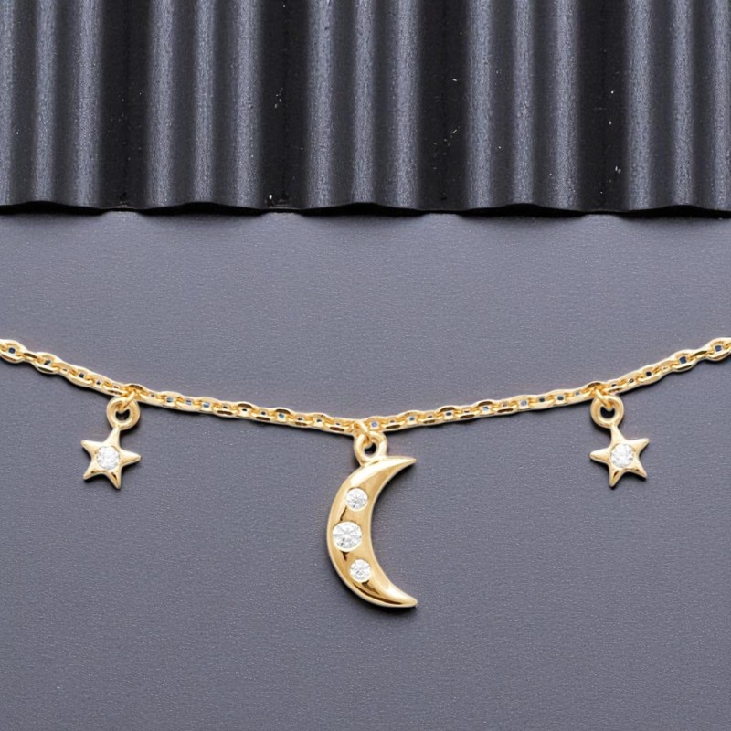 Collier lune et étoiles oxydes de zirconiums Plaqué OR 750 3 microns Collier lune et étoiles oxydes de zirconiums Plaqué OR 750 3 microns