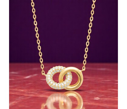 Collier 2 anneaux enlacés oxydes de zirconiums Plaqué OR 750 3 microns