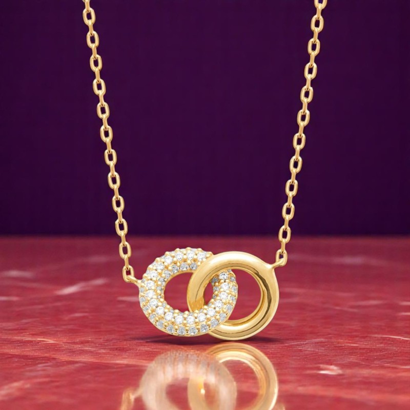 Collier 2 anneaux enlacés oxydes de zirconiums Plaqué OR 750 3 microns