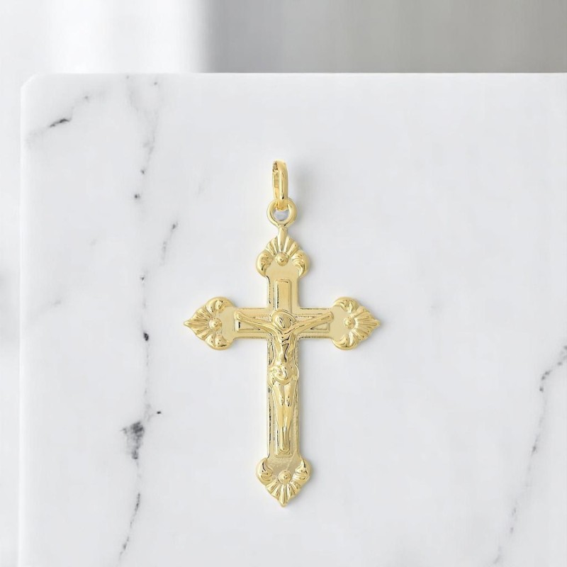 Pendentif croix crucifix Christ Plaqué OR 750 3 microns