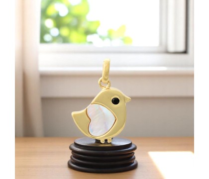 Pendentif oiseau coeur de nacre oeil oxyde de zirconium noir Plaqué OR 750 3 microns