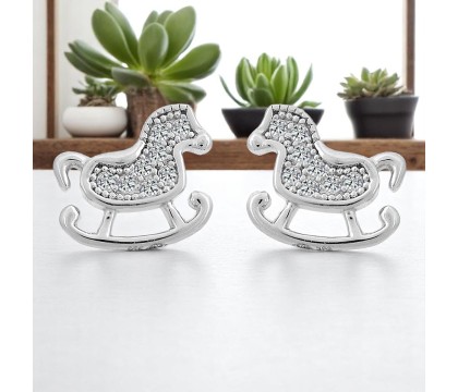 Boucles d'oreilles cheval à bascule serti d'oxyde de zirconium Argent 925 Rhodié