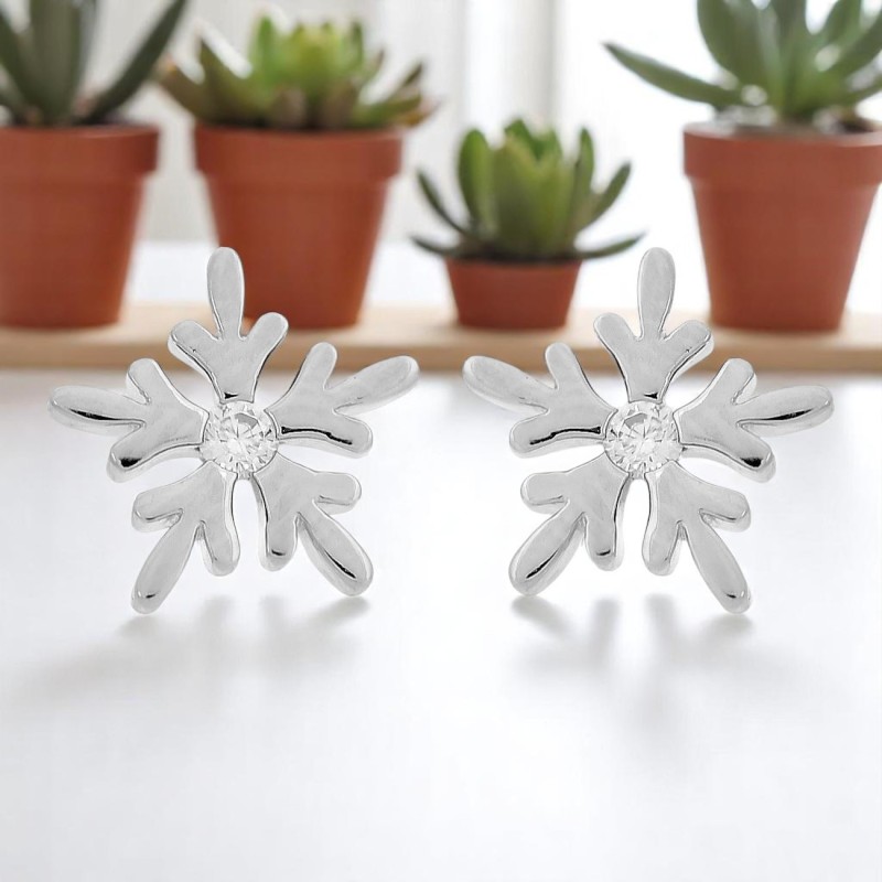 Boucles d'oreilles flocon de neige oxyde de zirconium Argent 925 Rhodié