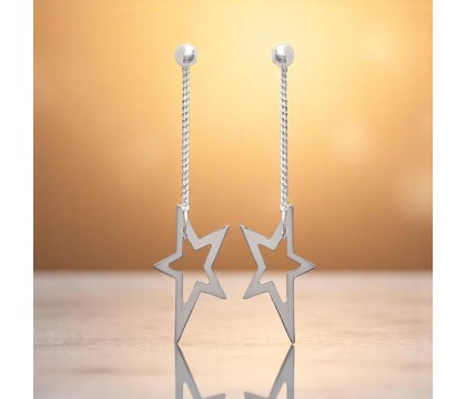 Boucles d'oreilles étoile chaînette pendante Argent 925 Rhodié