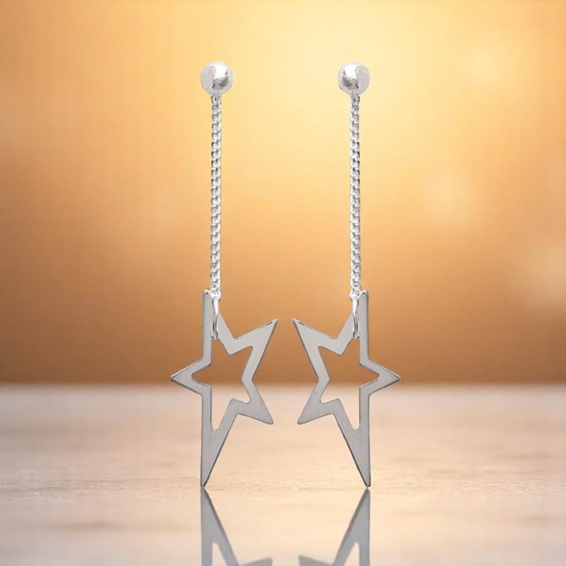 Boucles d'oreilles étoile chaînette pendante Argent 925 Rhodié