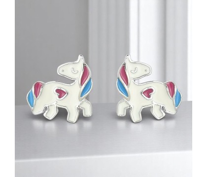 Boucles d'oreilles licorne coeur émail coloré Argent 925 Rhodié