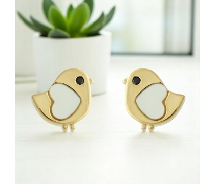 Boucles d'oreilles oiseau coeur de nacre oeil oxyde de zirconium noir Plaqué or 750 3 microns