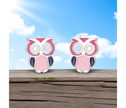 Boucles d'oreilles hibou émail coloré Argent 925 Rhodié