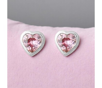 Boucles d'oreilles coeur oxyde de zirconium rose Argent 925 Rhodié