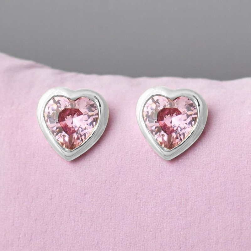Boucles d'oreilles coeur oxyde de zirconium rose Argent 925 Rhodié