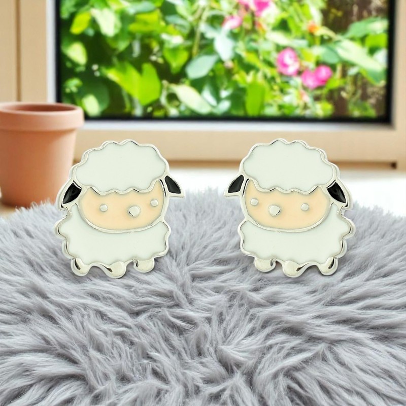 Boucles d'oreilles petit mouton émail coloré Argent 925 Rhodié
