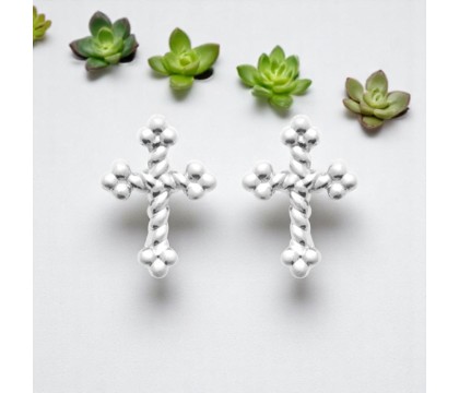 Boucles d'oreilles croix trèfle Argent 925 Rhodié