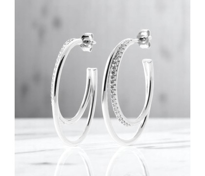 Boucles d'oreilles Créole oxyde de zirconium 2 rangs Argent 925 Rhodié