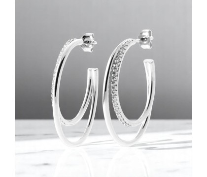 Boucles d'oreilles Créole oxyde de zirconium 2 rangs Argent 925 Rhodié