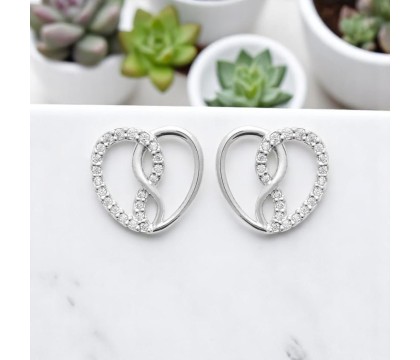 Boucles d'oreilles coeur d'infini serti d'oxydes de zirconium Argent 925 Rhodié