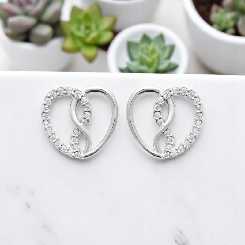 Boucles d'oreilles coeur d'infini serti d'oxydes de zirconium Argent 925 Rhodié