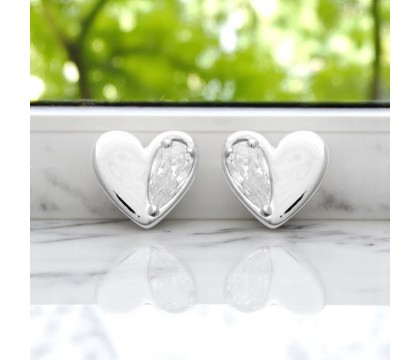 Boucles d'oreilles petit coeur et goutte d'oxyde de zirconium Argent 925 Rhodié