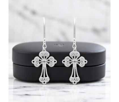 Boucles d'oreilles croix tréflée Argent 925 Rhodié