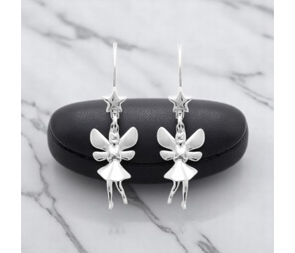 Boucles d'oreilles fée étoile dormeuses Argent 925 Rhodié