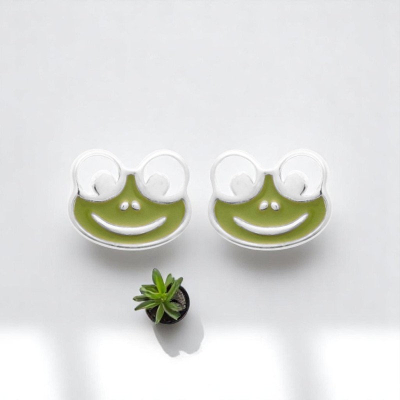 Boucles d'oreilles grenouille émail coloré vert Argent 925 Rhodié