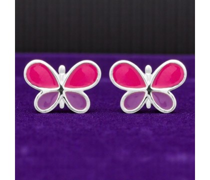 Boucles d'oreilles papillon émail coloré Argent 925 Rhodié