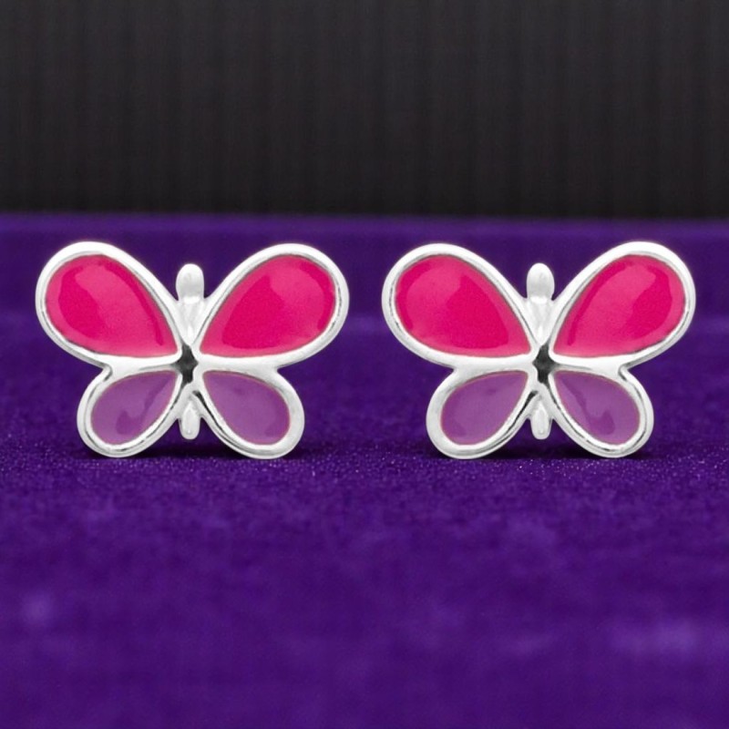 Boucles d'oreilles papillon émail coloré Argent 925 Rhodié