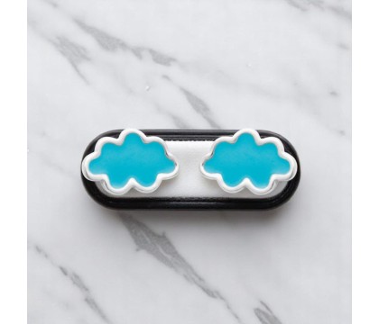 Boucles d'oreilles nuage émail coloré bleu Argent 925 Rhodié