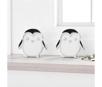 Boucles d'oreilles pingouin émail coloré blanc et noir Argent 925 Rhodié