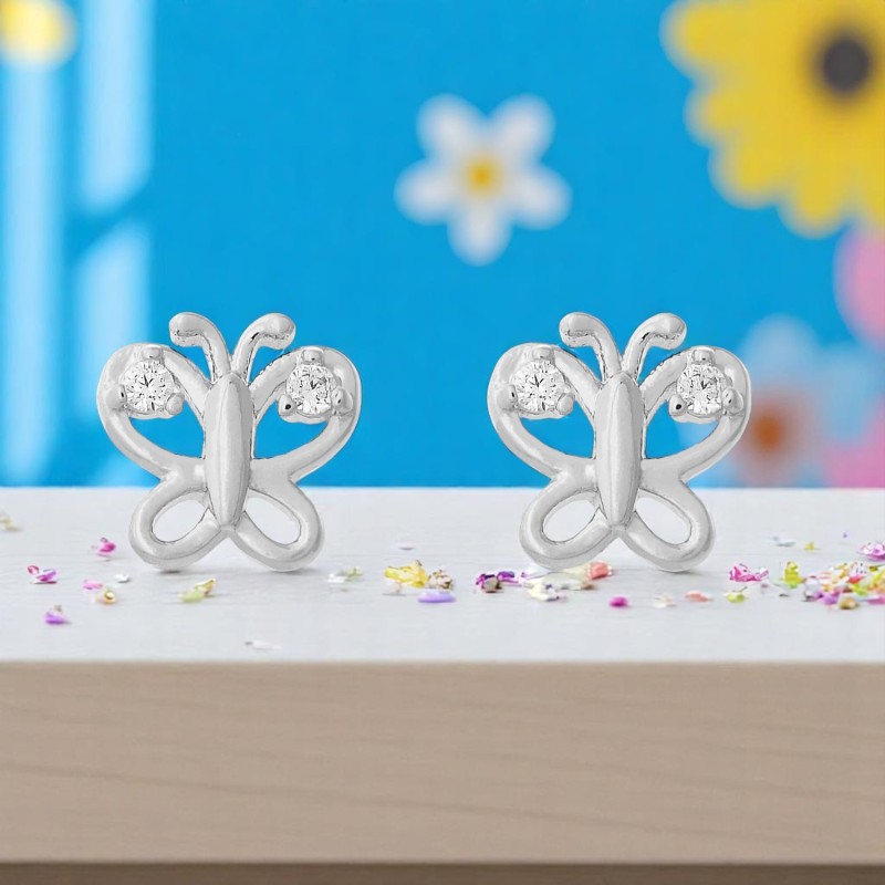 Boucles d'oreilles papillon oxydes de zirconium sur les ailes Argent 925 Rhodié