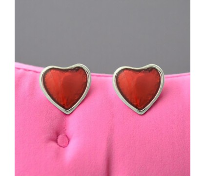 Boucles d'oreilles petit coeur émail rouge Argent 925 Rhodié