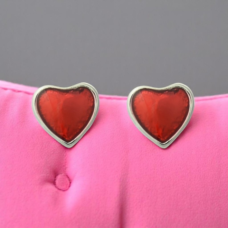 Boucles d'oreilles petit coeur émail rouge Argent 925 Rhodié