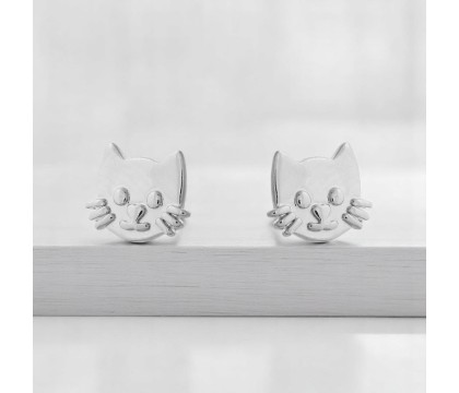 Boucles d'oreilles tête de chat Argent 925 Rhodié