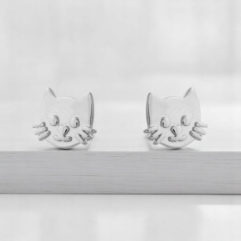 Boucles d'oreilles tête de chat Argent 925 Rhodié
