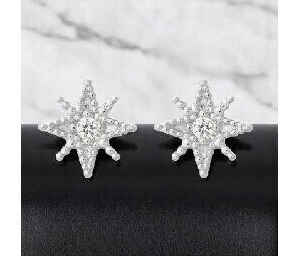 Boucles d'oreilles étoile à 8 branches oxyde de zirconium Argent 925 Rhodié