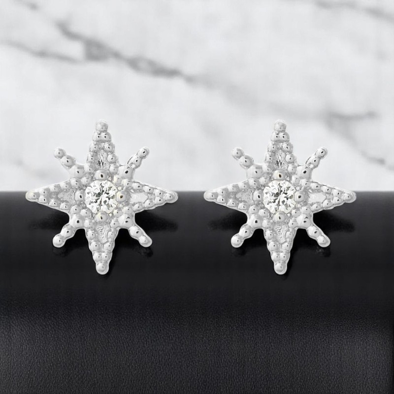 Boucles d'oreilles étoile à 8 branches oxyde de zirconium Argent 925 Rhodié