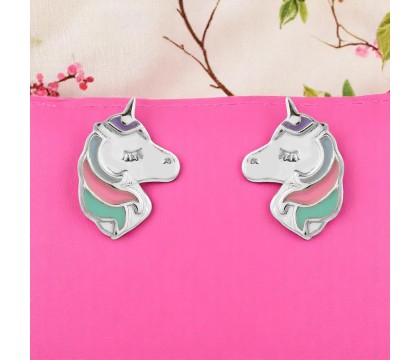 Boucles d'oreilles tête de licorne émail coloré Argent 925 Rhodié