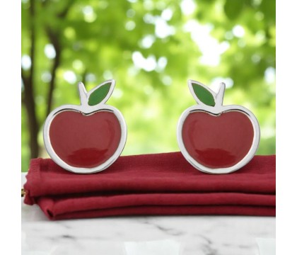 Boucles d'oreilles pomme émail coloré rouge et vert Argent 925 Rhodié