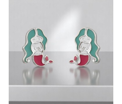 Boucles d'oreilles sirène émail coloré Argent 925 Rhodié