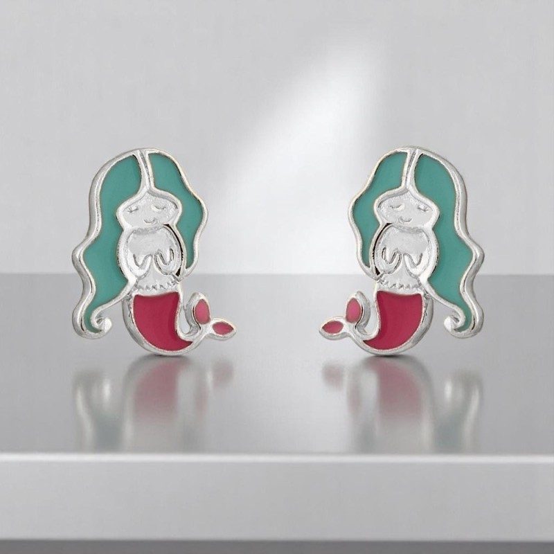 Boucles d'oreilles sirène émail coloré Argent 925 Rhodié