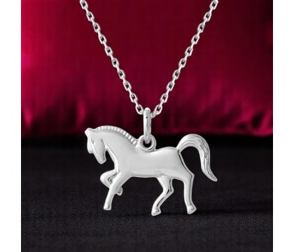 Collier cheval étalon au galop Argent 925 Rhodié