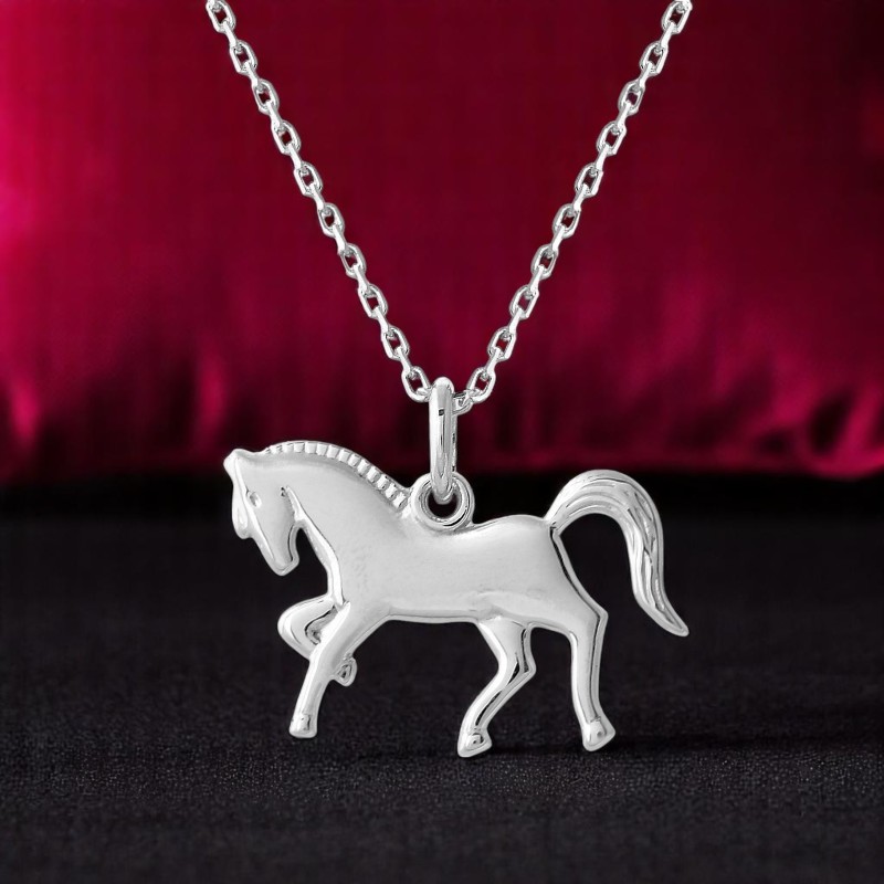 Collier cheval étalon au galop Argent 925 Rhodié