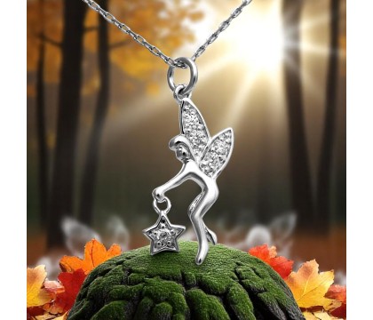 Collier fée qui tient une étoile oxyde de zirconium Argent 925 Rhodié
